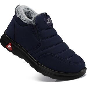 Winter Boots for Women Warm Fur Lined Navy Blue Slip on Ankle Waterproof Snow